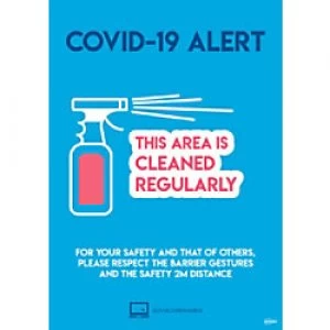 image of AVERY COVCPA4 COVID-19 Area Cleaned Regularly A4 Label 210 x 297mm Blue Pack of 2