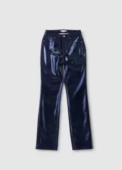 Image of Good American Womens Good Icon Metallic Trousers In Blue Rinse Metallic