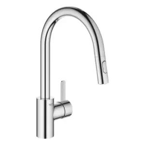 image of Grohe Chrome High Spout Single Lever Pull Out Spray Kitchen Mixer Tap - Eurosmart