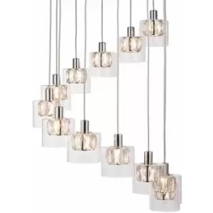 Image of Multi Light Ceiling Pendant 12 Bulb Chrome & Crystal Chandelier Height Drop Lamp