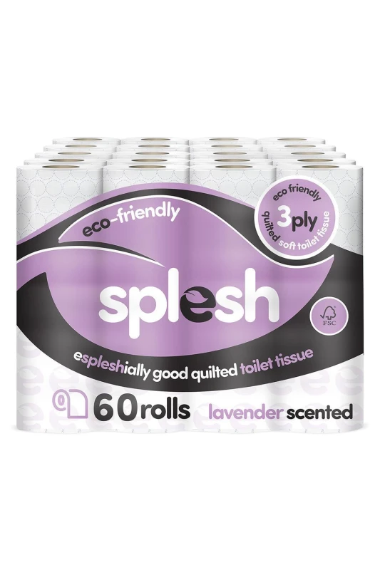 Image of Splesh 'Toilet Roll' Soft & Quilted Eco-Friendly, Lavender 60 Rolls White