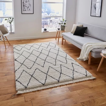 Image of Boho 8280 White Black 160cm x 230cm Rectangle - Black and Ivory