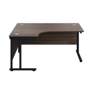 Image of Jemini Radial Left Hand Double Upright Cantilever Desk 1600x1200x730mm Dark Walnut/Black KF820383