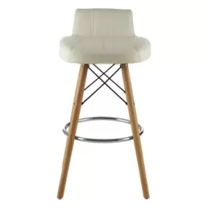 image of Bar Stool in White Leather Effect with Beech Wood Legs