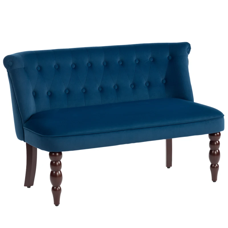 Image of HOMCOM HOMCOM Velvet-Feel Two-Seat Lounger Sofa with Wood Frame, Dark Blue Size: 2 Seater Dark Blue 2 Seater Unisex 5063603058156