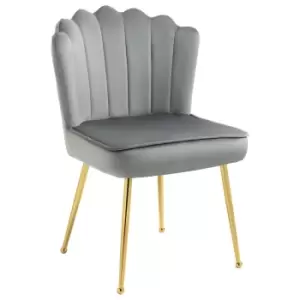 image of Homcom Accent Chair Velvet Touch Vanity Chair With Gold Tone Metal Legs Grey