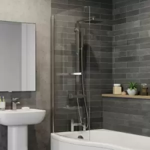 Image of Modern Bathroom Curved Hinged Bath Shower Screen 6mm Toughened Safety Glass Rail - Clear