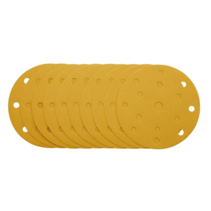 Image of Draper 150MM gold sand disc 240G 15DE 08476 Gold Sanding Discs with Hook & Loop, 150mm, 15 Dust Extraction Holes (Pack of 10) - Draper 08476