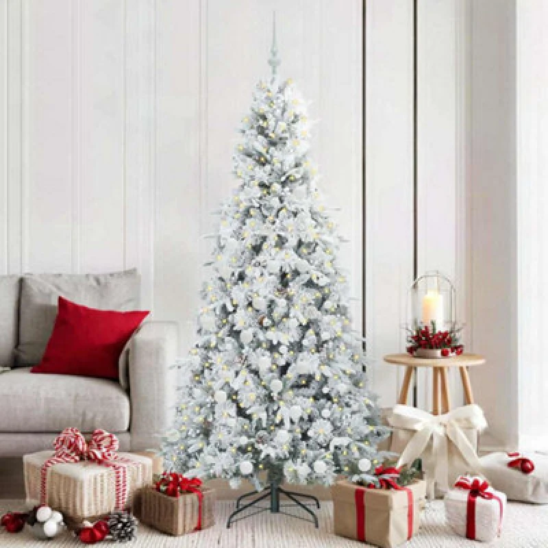 Image of vidaXL Artificial Hinged Christmas Tree with White Balls Snow Flocked Green 180cm PE and PVC, Green 3397487