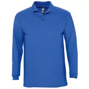 Image of SOLS Mens Winter II Long Sleeve Pique Cotton Polo Shirt (XXL) (Royal Blue)