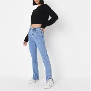 image of Missguided Split Hem Straight Leg Jeans - Blue