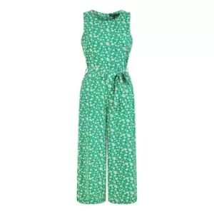 image of Mela London Green Daisy Print Culotte Jumpsuit - Green