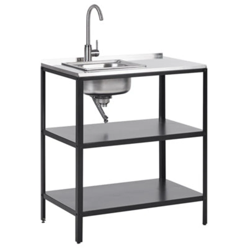 Image of Beliani Outdoor Kitchen Island With Sink Vilama Metal Black