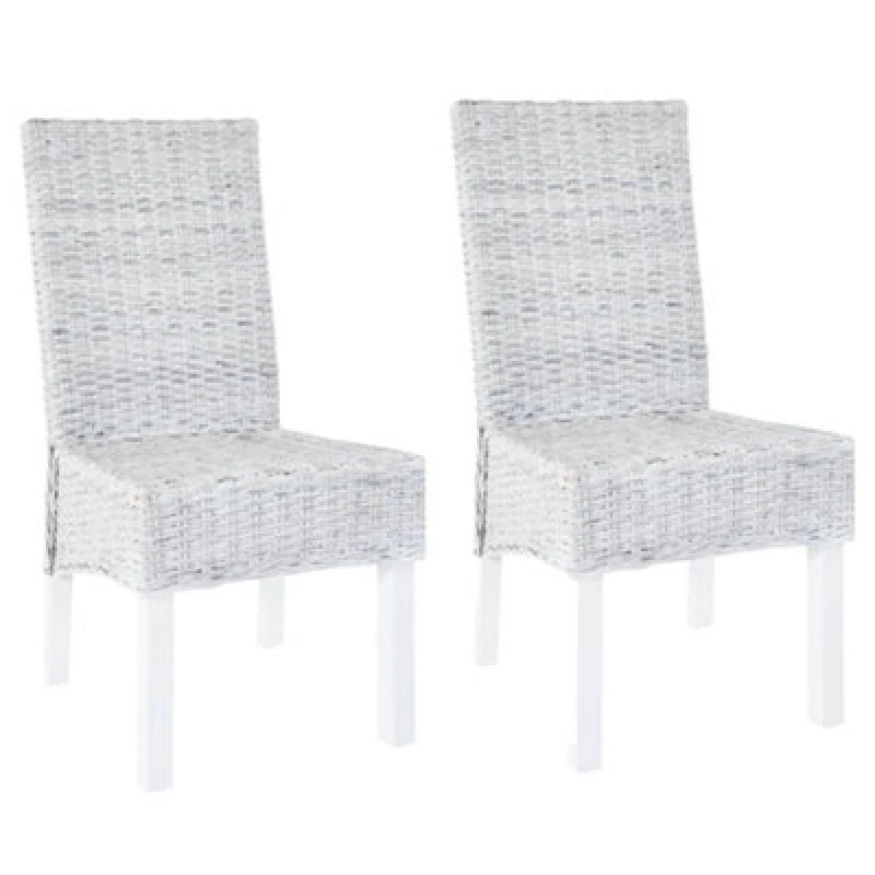 Image of Vidaxl Dining Chairs 2 Pcs Light Brown Kubu Rattan And Mahogany Wood
