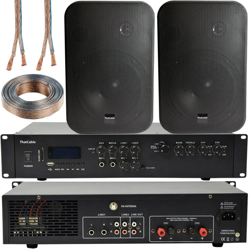Image of Loops 400W Bluetooth Sound System 2x Black 200W Wall Speaker Channel HiFi Amplifier Black unisex