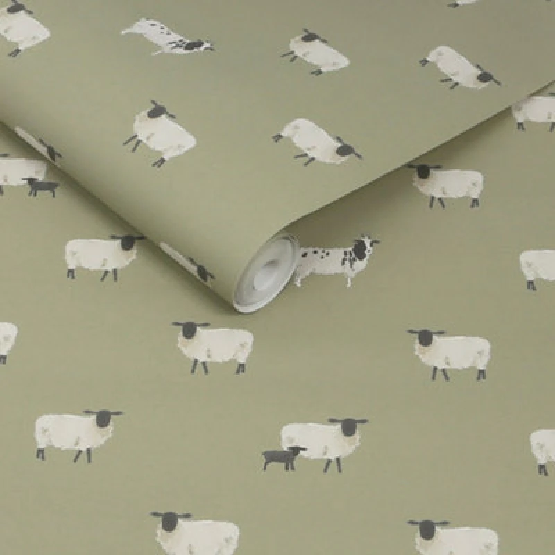 Image of Sophie Allport Sheep Mossbank Green Wallpaper