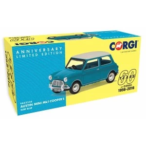 Image of Austin Mini Mk1 Cooper Surf Blue 1:43 Corgi 60th Model