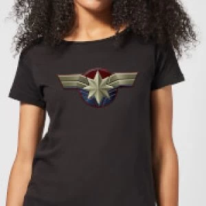 Image of Captain Marvel Chest Emblem Womens T-Shirt - Black