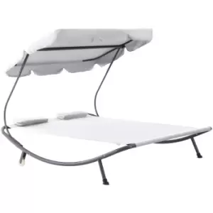 image of Garden Double Hammock Sun Lounger Day Bed Canopy 2 Pillows w/ Stand White - White - Outsunny