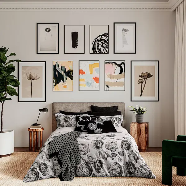 Image of Ted Baker Mono Floral Duvet Set, Double, Black & White