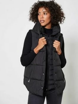 Image of Mint Velvet Padded Double Layer Gilet - Black, Size XS, Women