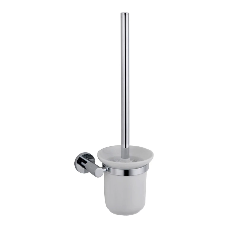 Image of Nes Home Round Style Brass Wall Mounted Round Bathroom Toilet Brush Holder Chrome Silver unisex