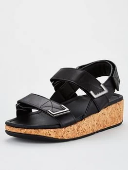 Image of FitFlop Remi Adjustable Strap Wedge Sandals - Black, Size 5, Women
