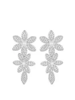 Image of Mood Mood Silver Crystal and Pearl Flower Double Drop Earrings, Silver, Women