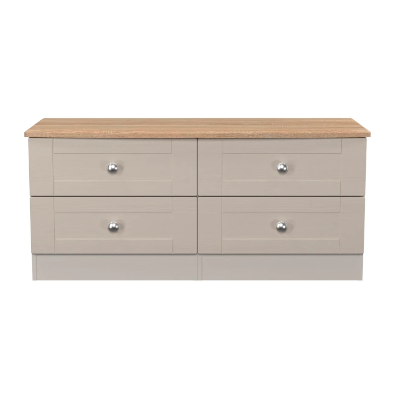 Image of Sussex Ready Assembled Matt Beige & Oak 4 Drawer Wide Chest (H)502mm (W)1117mm (D)414mm