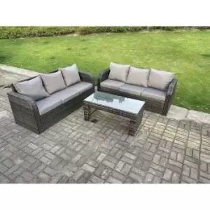 Image of Fimous 6 Seater Outdoor Dark Grey PE Wicker High Back Rattan Lounge Sofa Set with Rectangular Coffee Table