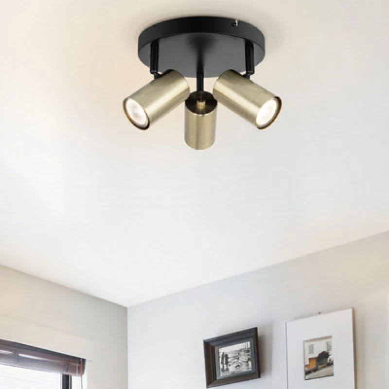 Image of Cosylyte Grafton 3 Light Modern Brushed Brass Spotlight With Matt Black Base