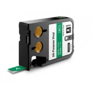 Image of Dymo 1868781 White on Green Label Tape 12mm x 7m