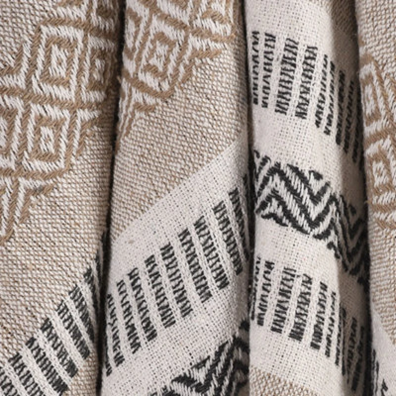 Image of Velosso Zigzag Throw Multicoloured Aztec Design With Tassels, Soft Acrylic Blanket For Bed, Sofa Or Armchair, 50Cm X 60Cm - Beige