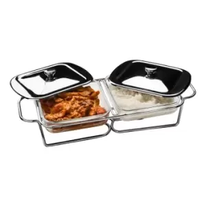Image of Premier Housewares Stainless Steel Twin Food Warmer 1 Ltr Glass Dishes - Silver