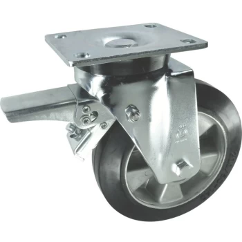 image of Braked Swivel Plate 100MM Rubber Tyre - Atlas Workholders