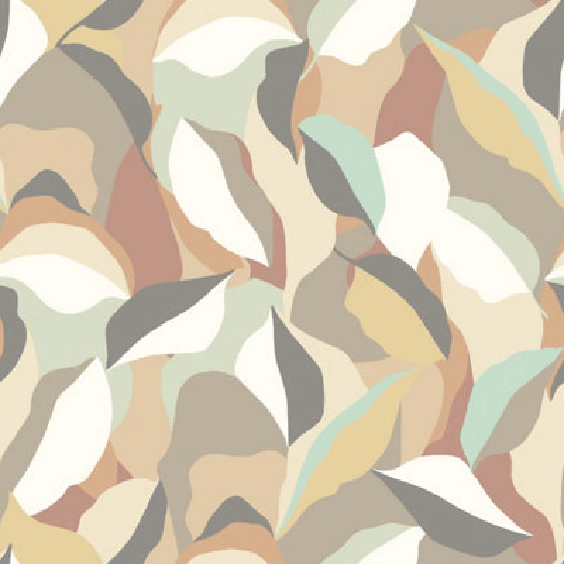 Image of Hoopla Walls Leafy Patchwork Caramel & Mint Smooth Matt Wallpaper