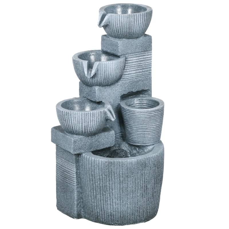 Image of OUTSUNNY Outdoor Water Fountain, Waterfall Fountain with LED Lights in Dark Grey Dark Grey Unisex