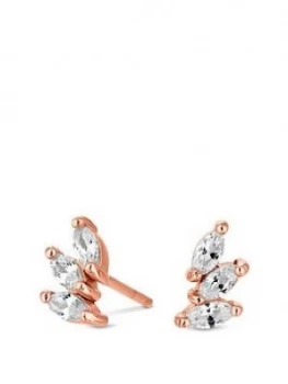 image of Simply Silver 14Ct Rose Gold Plated Sterling Silver Cubic Zirconia Triple Marquise Stud Earrings