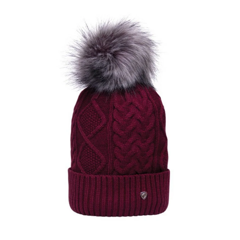 Image of Hy Mens Vanoise Bobble Cable Knit Beanie in Maroon Maroon Male One Size