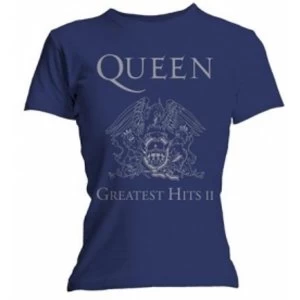 image of Queen Greatest Hits II Skinny Navy T Shirt: X Large