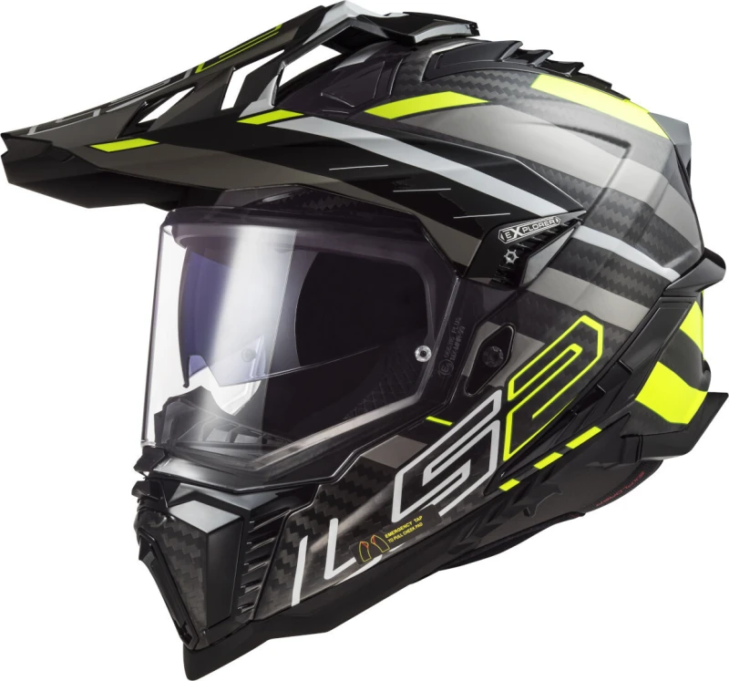 Image of LS2 MX701 Explorer Carbon Edge Glossy Black H-V Yellow Adventure Helmet Size XL