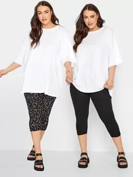 Image of Yours Printed 2pk Crop Leggings Multi Ditsy, Black, Size 38-40, Women