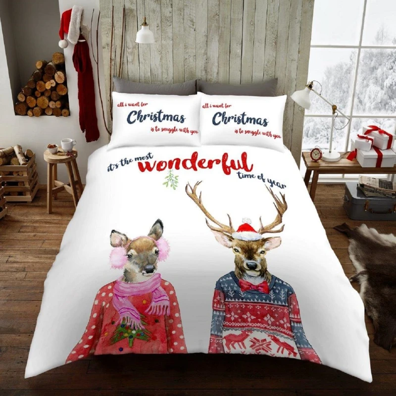 Image of Smart Living Smart Living Printed Polycotton Christmas Duvet Cover With Pillowcases in Pink Size: Double Pink Double Unisex 5051346156291