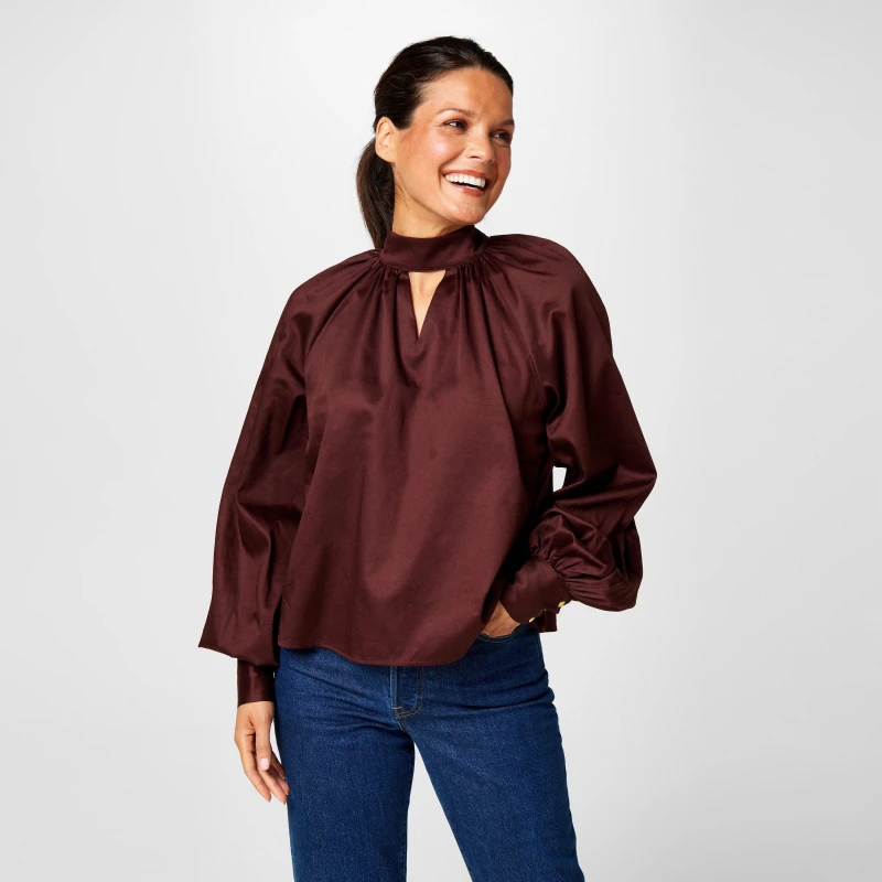 Image of Biba Biba Balloon Blouse - Brown Brown 10