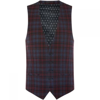 Label Lab Mojito Skinny Fit Tartan Checked Suit Waistcoat - Blue