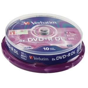 image of Verbatim DVDR 8X Double Layer Non Printable Spindle Pack of 10 4366