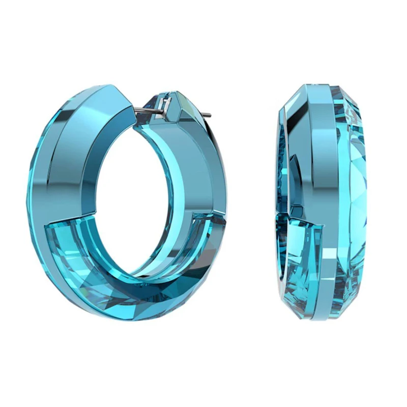 Image of Swarovski Lucent hoop earrings, Statement, Round shape, Blue Blue One Size