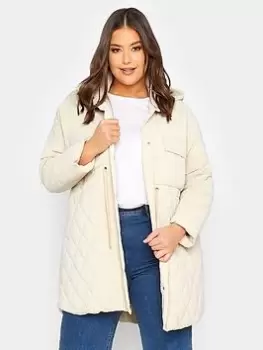 Image of Yours Shirred Waist Padded Jacket Natural, Natural, Size 26-28, Women