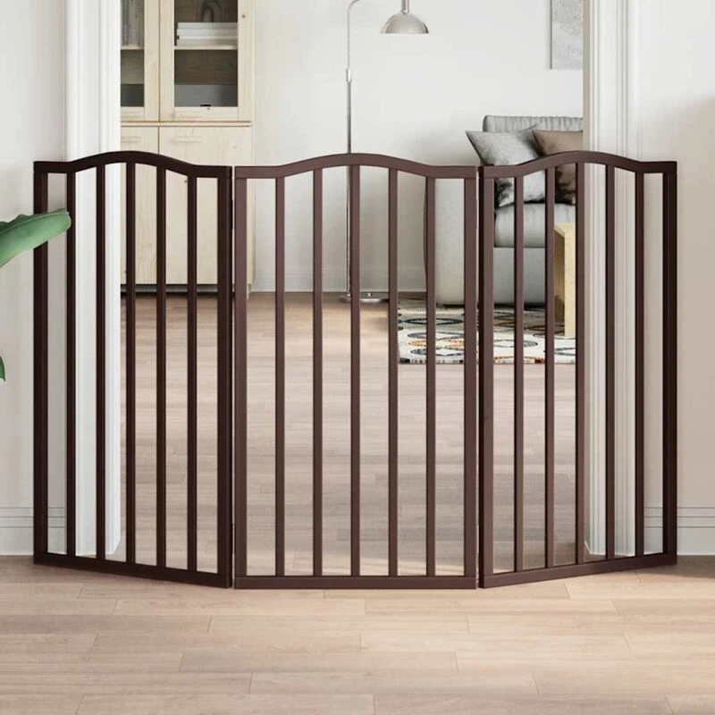 Image of vidaXL Dog Gate Foldable 3 Panels Brown Oak 150 cm?Poplar Wood, Brown 352230