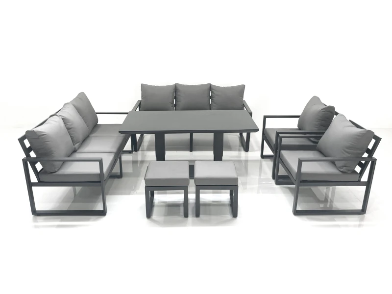 Image of Fimous Garden Sofa Set Aluminium Furniture Rising Dining Tabe Set with 2 Chair 2 Small Footstools Dark Grey Dark Grey Unisex